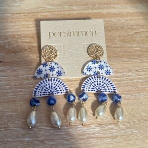 NWT PERSIMMON Dangle White & Blue Earrings